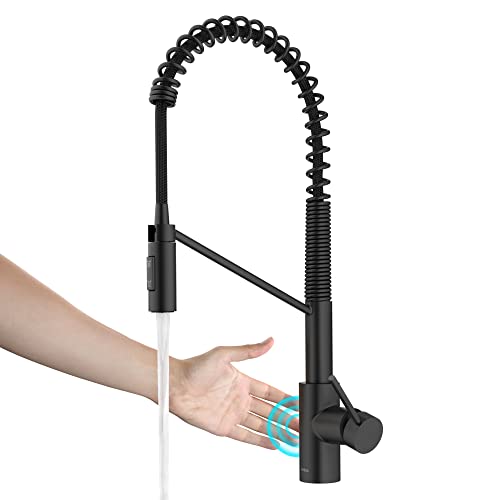 Image of KRAUS Oletto Touchless Sensor Commercial Pull-Down Single Handle Kitchen Faucet with QuickDock Top Mount Assembly in Matte Black