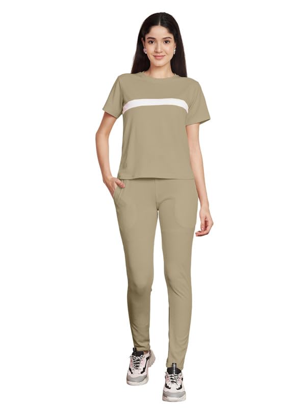 Image of DTR FASHION Polyester Blend Front Taped Tracksuit | Night Wear Suit For Women