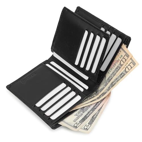 Image of TANSTITCH Men's Genuine Leather Wallet | RFID Blocking Wallet for Men | 16 Card Slots, 1 ID Window | Large Capacity Card Holder Wallet for Men (Hold 30 Currency Notes) (Black)