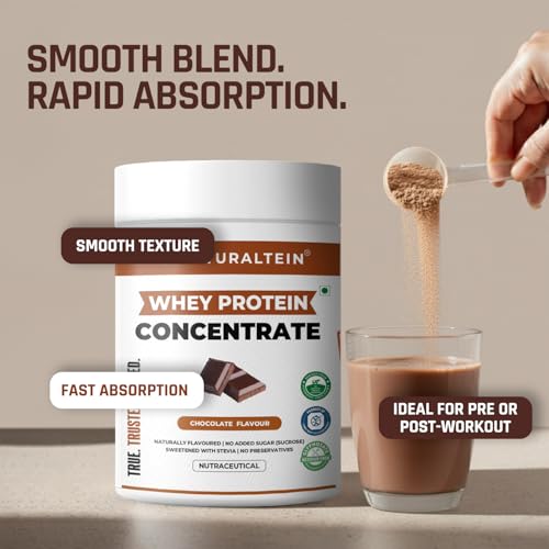 Image of NATURALTEIN Natural Whey Protein Concentrate Chocolate - 300 g | 21.8 g Protein per 30 g Serving | Naturally Flavoured | No Artificial Sweeteners | Soy-Free, Gluten-Free & Easy to Digest