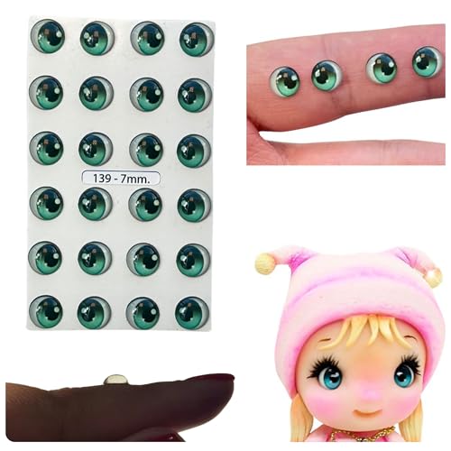 139-7: 3D Resin Googly & Wiggle Eyes (24 Pcs/12 Pairs) 7mm - Turquoise – Self-Adhesive for DIY Crafts, Clay, Felt, EVA, Cold Porcelain, Polymer Clay, Sculptures, Amigurumi, Scrapbooking & DIY projects