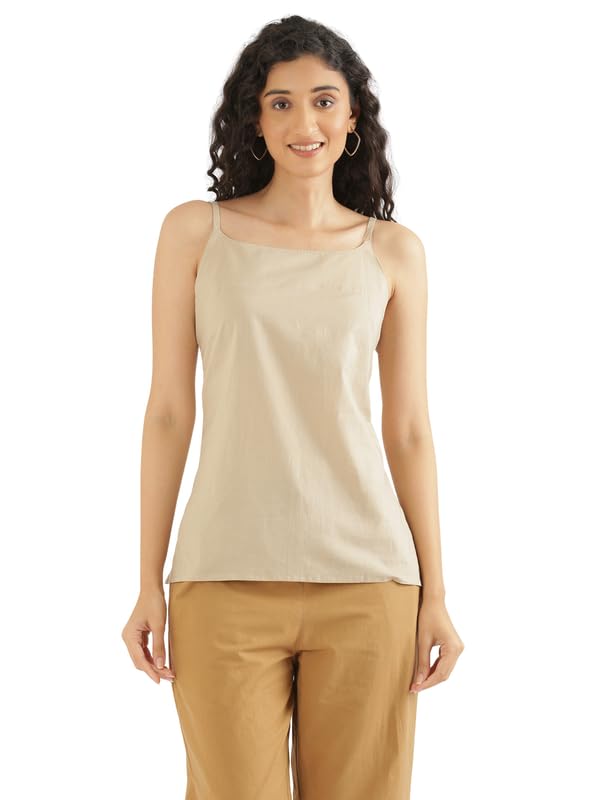 Image of SAADAA Women's 100% Cotton Camisole Top | Soft & Breathable Cambric Fabric | Adjustable Straps, Square Neckline | Comfortable All-Day Wear