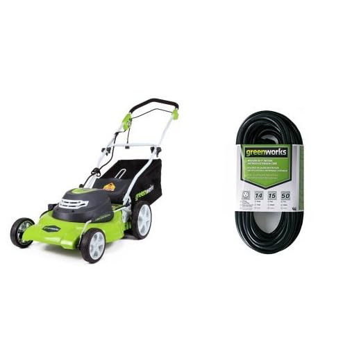 Greenworks 20-Inch 12 Amp Corded Lawn Mower 25022 with 50-Foot Indoor & Outdoor Extension Cord ECOA010