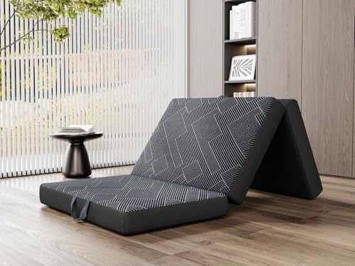 Image of Vamcheer Foldable Mattress Single Size, 4 Inch Tri Folding Mattress, Handle & Non-Slip Bottom with Washable Cover for Travel RV Camping Guest Room, 75 inchx25 inchx4 inch, Grey