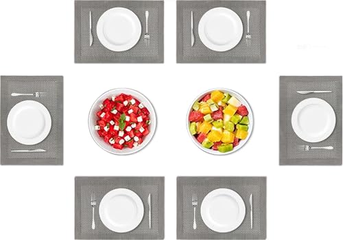 Image of Amazon Brand - Umi PVC Vinyl Box Design Placemat ST0000434 - Heat Resistant, Wipe Clean, Anti-Skid Table Mats for Dining Table, KitchenHome Decor (30x45 CM Black Set of 6)