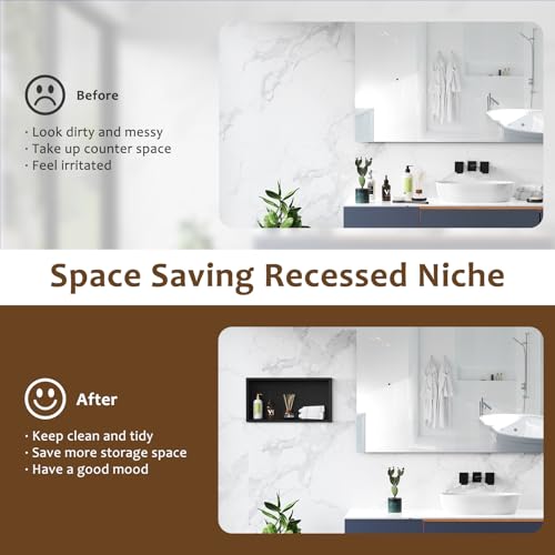 Image of ACEMIRO 23x11 Inch Recessed Medicine Cabinet, Black Medicine Cabinet No Mirror, 304 Stainless Steel Bathroom Wall Niche Cabinet with Storage for Bathroom, Living Room