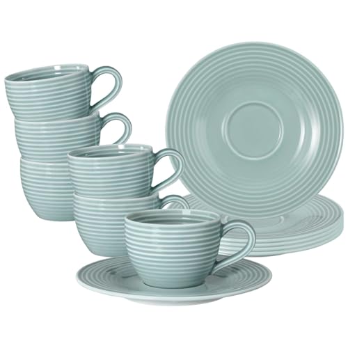 Seltmann Weiden Beat Color Glaze - Set da caffè da 12 pezzi, in porcellana moderna con sollievo, colori alla moda, 6 tazzine da caffè e piattini, lavabile in lavastoviglie e microonde, colore: blu