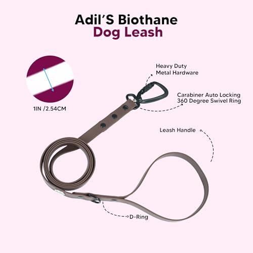 Image of Adil's Biothane Dog Leash - Waterproof Leashes for Dogs, Metal Hook, Adjustable 5ft Length Suitable for Dogs & Puppies, Ideal for Walking, Running & Training (Brown)