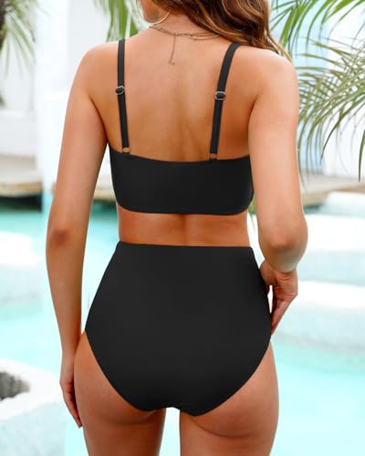 Yonique Women Underwire Bikini Set High Waisted Tummy Control Swimsuit 2 Piece Push Up Bathing Suit Black L - Image 2