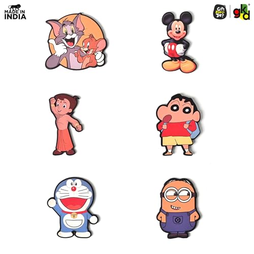 Image of GKD Wooden Fridge Magnet Set - Pack of 6 | Cartoon Fridge Magnets - Fun Refrigerator Magnets Featuring Popular Characters - Cute & Durable Fridge Decor for Kids & Adults Cartoons