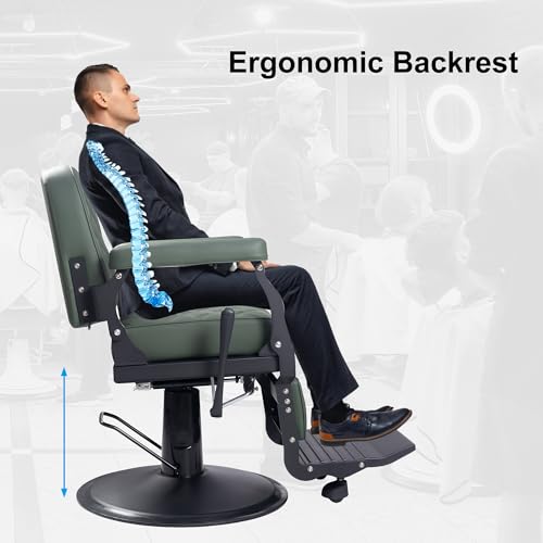 Image of Professional Barber Chair, Heavy Duty 550lbs Salon Chair with Hydraulic Lift & 360 Swivel - Reclining Hair Stylist Chair for Salon, Barbershop (Vintage Green)