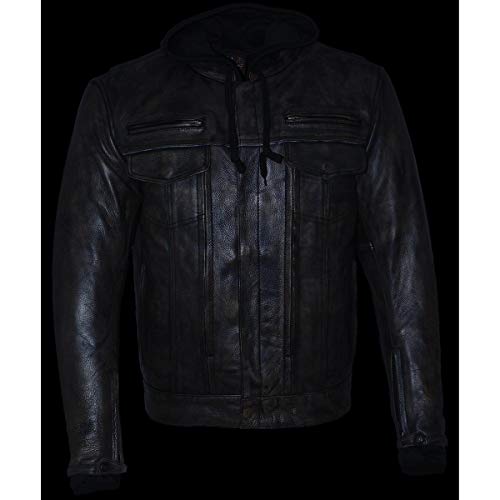 Image of Milwaukee Leather Men's Premium Leather Motorcycle Riders Vented Jacket with Removable Hoody Liner