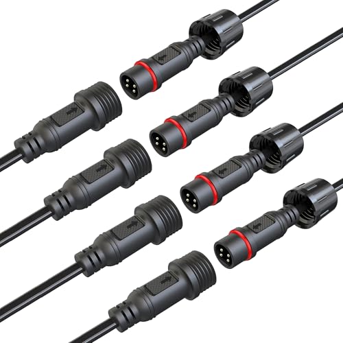 YETOR Waterproof Connectors 4 Wire 18AWG Male Female Plug LED Connector with 4Pin IP68 20CM Extension Cable for Car Truck Boat LED Strip Lights (4Pairs)