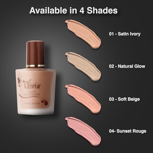 Image of Olivia Liquid Foundation, Sunset Rouge - 04 | Satin Finish with Medium to Full Coverage | Lightweight, Long-Lasting Formula for Light Skin Tones | Hypoallergenic & Dermatologist Tested | 28ml