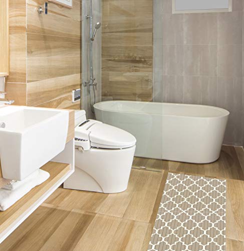 Venilia Venisoft 54718 Soft Foam Mat Cross Non-Slip Flooring Shower Mat PVC Polyester Taupe White 65 x 200 cm