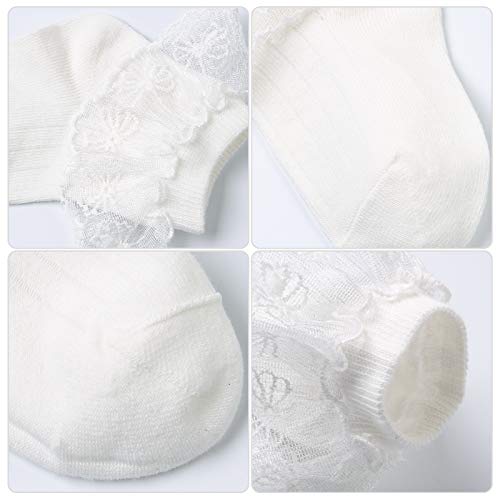 Viniknika 6 Pairs Baby Girls Socks Newborn Ruffle Lace Socks Princess Frilly Knit Cotton Socks With Bows For Infant Toddler Kids 6-12 Month #TOP2