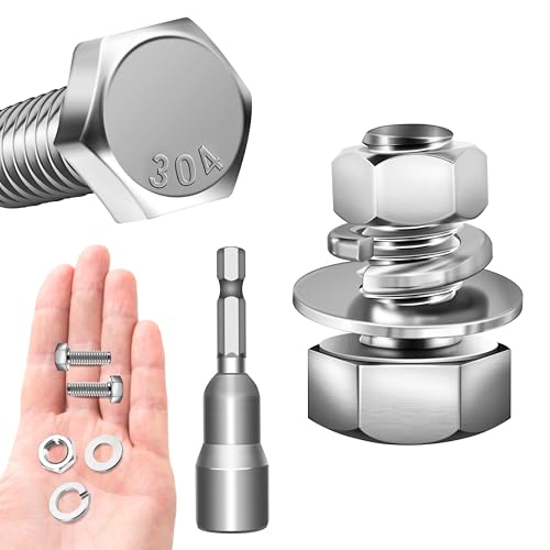 Image of (12 Sets) 3 /8 Bolt, 3 /8-16 x 3 /4 inch Hex Head Screws, Assorted Screws Nuts and Bolts with Flat & Lock Washers, 304 Stainless Steel 18-8, 3 /8 Bolts and Nuts Set by Marysino