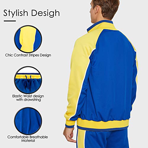 Toloer Men Tracksuit Set Sweatshirt Jogger Sweatpants Warm Sports Suit Blue Medium #TOP3