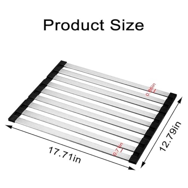 Foldable Dish Drying Rack for Kitchen Sink, Stainless Steel & Silicone, Dish Rack, Sink Cover, Colander, Heat-resistant Mat