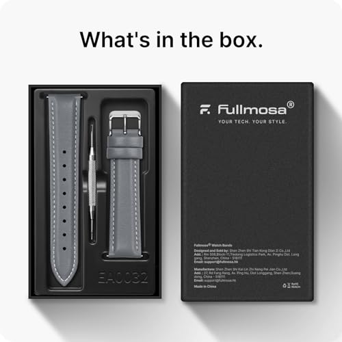 Image of Fullmosa 22mm Quick Release Leather Watch Band for Garmin Samsung Galaxy | Strap for Garmin Vivoactive 4 45mm,Garmin Venu 4(45mm) /Venu 3 /Venu 2,Samsung Galaxy Women Men, Grey&Silver Buckle