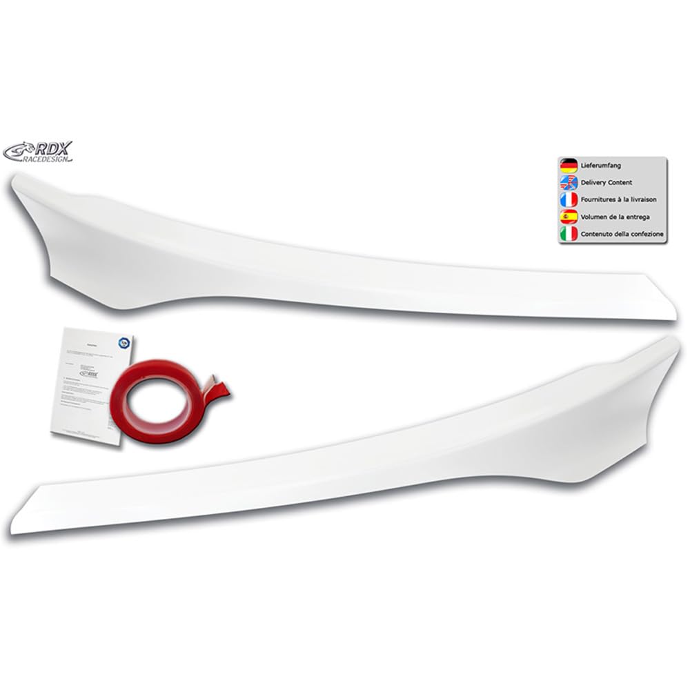 RDX Racedesign Head light spoilers compatible with Ford Transit Custom & Tourneo Custom Facelift 2018-2023 (ABS Gloss White)