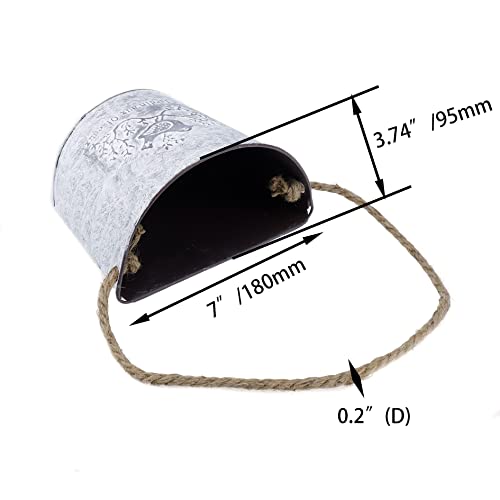 Tighall Galvanized Metal Wall Planter, 7" W X 5" H, Tin Olive Bucket Wall Pocket With Twine Handles Farmhouse Style Hanging Flower Vases For Country Rustic Home Wall Decor #TOP1