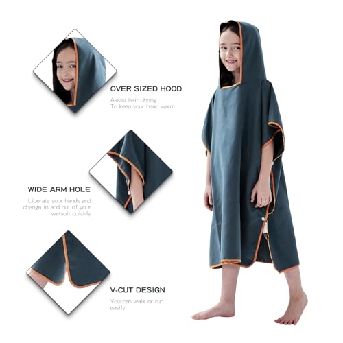 jooeer Surf Poncho Towel for Kids Microfibre Hooded Changing Beach Towel Dress for Boys Girls Pool Swimming Camping Travelling Bathing - Image 2
