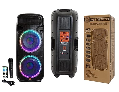 Mr Dj PSBAT6200 Dual 15-Inch 4000 Watt Max Power 3 Way Party Speaker with Built-in Bluetooth & Rechargeable Battery