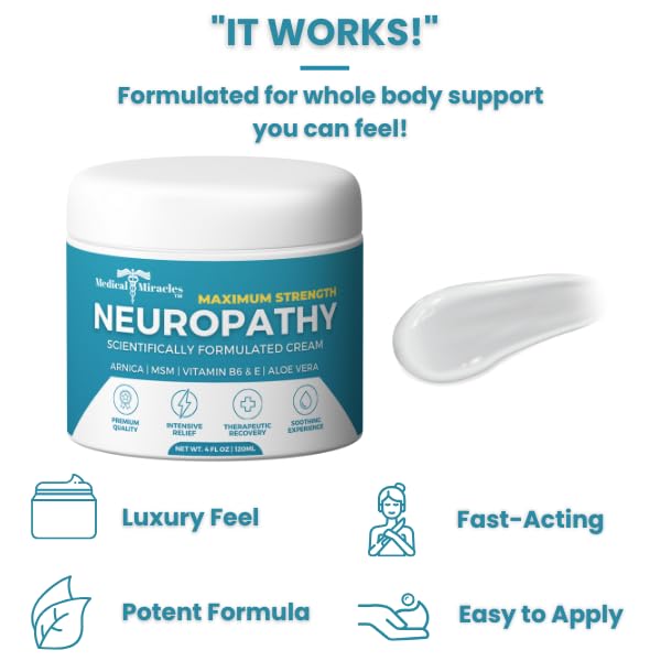 Medical Miracles Neuropathy Cream | Nerve Therapy Max-Potency Relief Cream for Feet, Hands, Legs, and Toes - Enriched with Arnica, Vitamin B6, Aloe Vera, MSM - Crafted for Exceptional Relief 4oz
