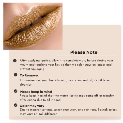 Mynena Metallic Lipstick Liquid Sexy Frosted Lightweight Long Lasting Non-Transferable Waterproof | Gluten-Free Paraben-Free Talc-Free Cruelty-Free And Vegan | Gold #TOP4