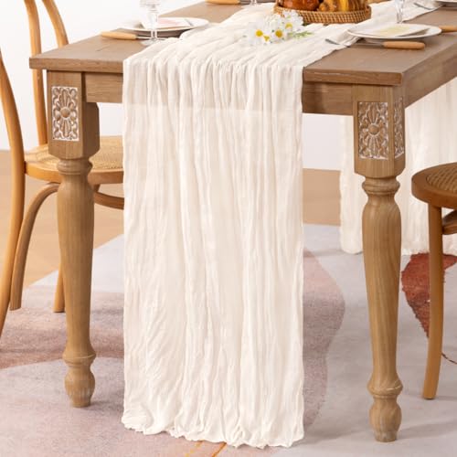 Image of MLMC 6 Pack Ivory White Table Runner Rustic Gauze Cheesecloth Table Runner 10ft Cheese Cloth Centerpiece Decor 65x120 Inches for Wedding Dessert Anniversary Bridal Baby Shower Decor