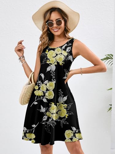 Image of Heymoments Women's Summer Sleeveless Crewneck Dresses Casual Loose Fitted Tank Sundress with Pockets