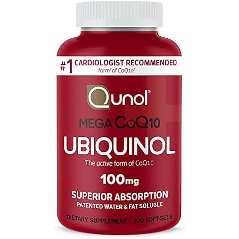 Qunol Mega Ubiquinol 100mg CoQ10, Superior Absorption, Patented Water and Fat Soluble Natural Supplement Form of Coenzyme Q10, Antioxidant for Heart Health, 100 Count Softgels Cover