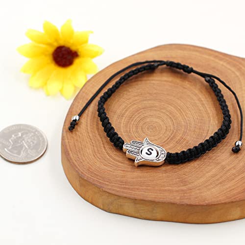 Image of Uloveido Customized A to Z 26 Letters Hand of Fatima Bracelet - Fatima Hamsa Hand Evil Eye Protection Bracelet Lucky Charm Adjustable Braided Black String