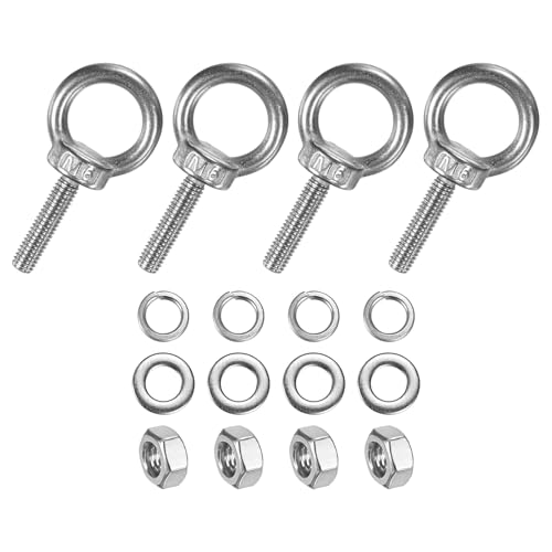 M METERXITY 4-Sets Stainless Eyebolt M6x26mm Shoulder Lifting Eye Bolt with Nuts Washers Male Screw Thread Ring Shoulder Eye Bolts Length 1.02 Inch for Suspending/Fastening
