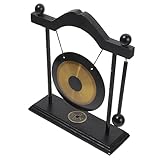 ノーブランド品 真鍮と木製の卓上ゴング飾り 風水オーナメント 家用デスクトップ装飾 インテリア伝統工芸品 文化的雰囲気のある実用的なホームデ