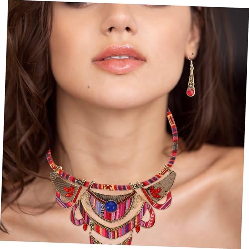 Conjunto de collar y pendientes verdes de resina estilo bohemio nacional 4