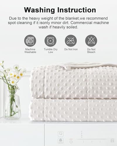 Image of Ultra-Soft Weighted Blanket for Adults(15 lbs, 60 inch x 80 inch Full Size) | Minky Dot Fleece Cooling Breathable Heavy Blanket with Glass Beads, Perfect for 140-190 lbs, Machine Washable, Cream
