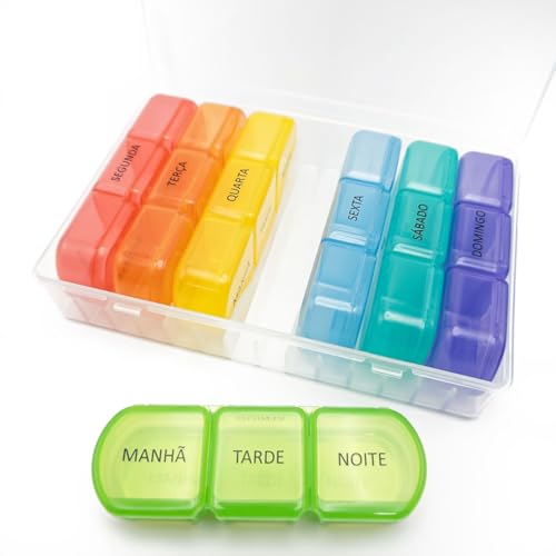 Porta Comprimidos Grande Port?til Estojo Separador Compartimento Rem?dio C?psulas Diario Semanal (Colorido)