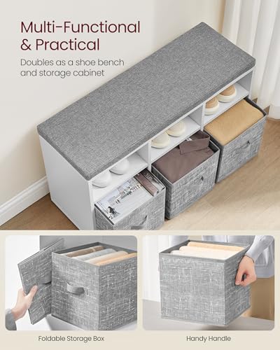 VASAGLE Shoe Bench with Cushion, Shoe Storage Bench with 6 Compartments and 3 Adjustable Shelves, Hallway Bench with 3 Storage Boxes, for Bedroom, Closet, Living Room, Cloud White LSB101W01 - Cosy Home Interiors VASAGLE Shoe Bench with Cushion, Shoe Storage Bench with 6 Compartments and 3 Adjustable Shelves, Hallway Bench with 3 Storage Boxes, for Bedroom, Closet, Living Room, Cloud White LSB101W01 - Image 4