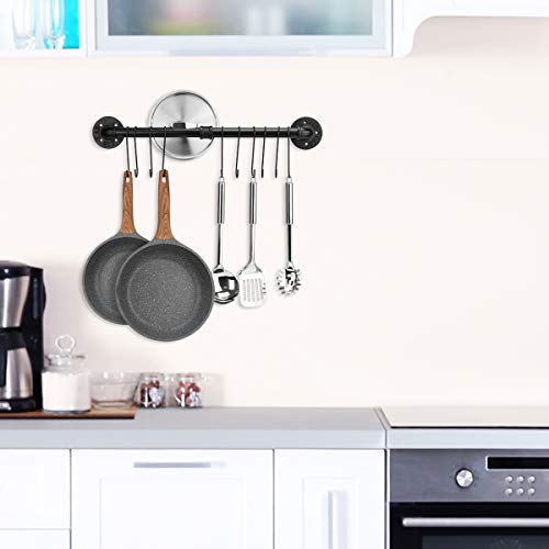 Toplife 23.7 Inch Pot Rack, Kitchen Wall Mounted Detachable Pan Lid Utensils Organizer Hanging Rail With 10 Hooks, Black #TOP2