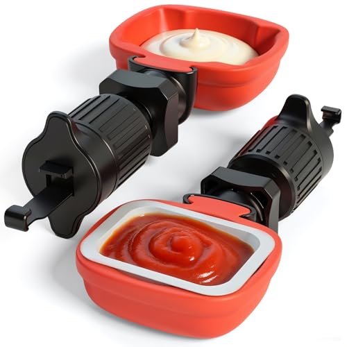 Snack & Go Dip Clip, Secure Car Sauce Holder with Adjustable Vent Hook & Rotatable Swivel Tray for Mess-Free Ketchup and Dipping Sauces (2-Pack, Red)