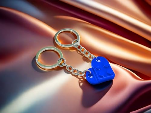 Image of Heart Keychains Matching Brick Keychain for Couples Keychain Heart Building Block Keychain for Boyfriend Girlfriend