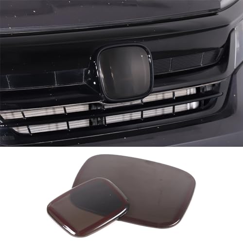 Image of Front and Rear Emblem Cover Trim Compatible with 2015-2022 Honda Pilot Front Emblem Cover Rear Tailgate Emblem Cover Smoked Logo Cover