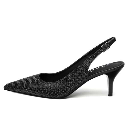 Image of NUMALEO Slingback Heels for Women Pointed Close Toe Kitten Heels Patent Pumps Dress Party Comfy Heeled Sandals Stiletto 2.5 Inch Dress Shoes
