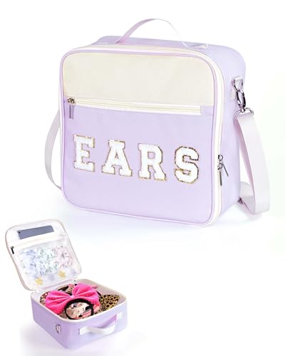 Mouse Ears Travel Case Multipocket Large Chenille Letter Mouse Ears Headband Holder with Shoulder Strap 11