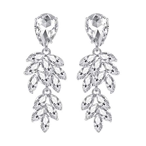 mecresh Silver/Champagne Leaf-Shape Marquise Crystal Chandelier Dangle Drop Earring for Women Wedding Party Gift