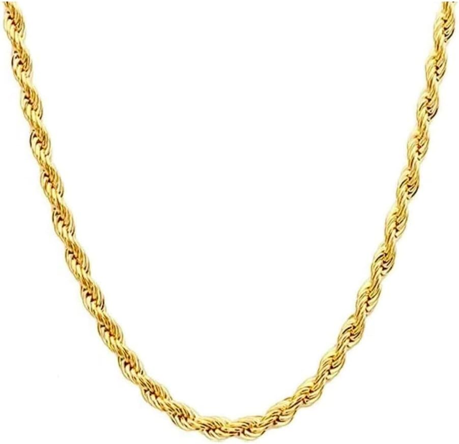 UNAHKTHY14K Solid Yellow Gold Diamond Cut Rope Chain Necklace, Available in 1.5mm,2mm,3mm and 4mm Thickness For Women and Men 16-36 Inch Lengths (4mm, 18inch)