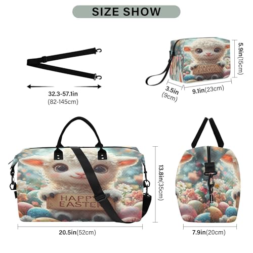 Travel Duffle Bag Weekender Bags Overnight Bag with Toiletry Bag Gym Duffel Bag Easter Sheep for Travel Business Trips Sport3