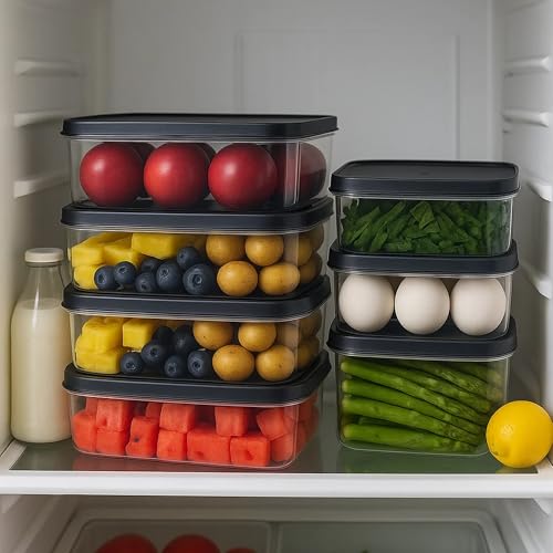 Image of Sulfar Air Tight Plastic Fridge Storage Containers Set for Kitchen (1200 ML, Pack of 8)